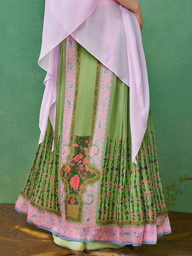Bohemian Chinese Silk Mamianqun Horse-Face Skirt – Floral Print Wrap Skirt Women-06