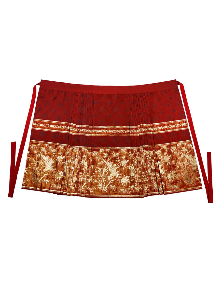 Chinese-style Mang or Bamboo Pattern Mid-Length Hanfu Mamian Skirt-08
