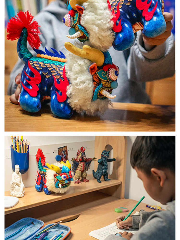 Handmade DIY Auspicious Beast Kirin Embroidery Material Kit - 3D Fabric Kirin Ornament Birthday Gift-07