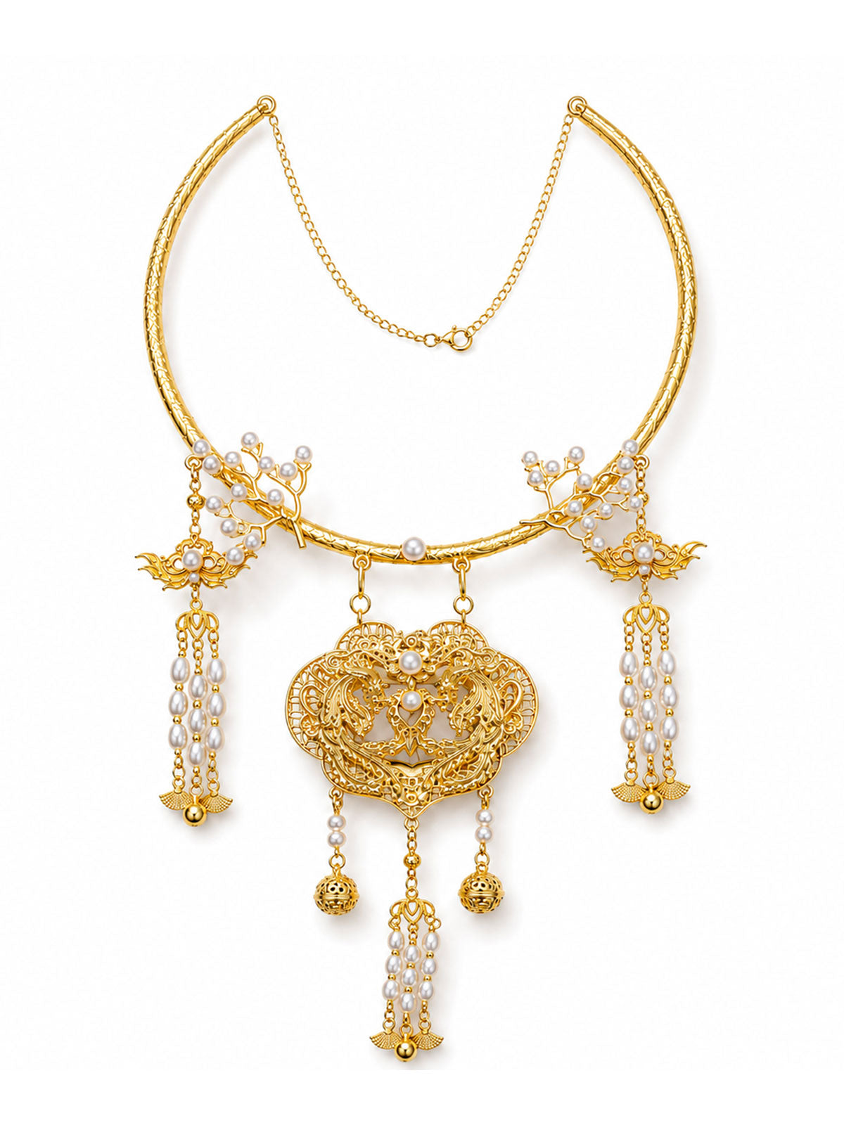 Ming-Style Double Phoenix Ping’an Lock Yingluo Necklace-05