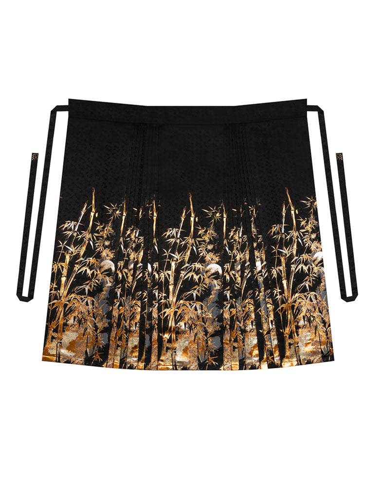 Golden Bamboo Ink Wash - Woven Gold Ma Mian Qun Hanfu Skirt-04