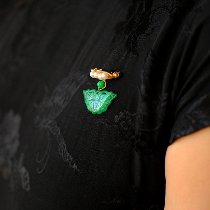Chinese Green Butterfly Brooch with Freshwater Pearls-08