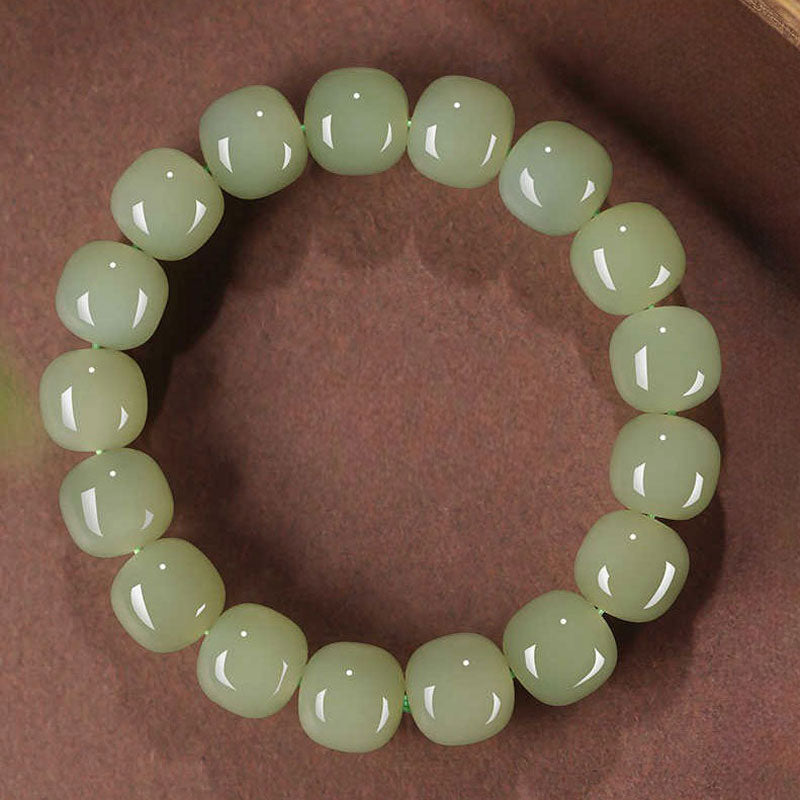 Natural Hetian Jade Beaded Bracelet - Qingshui Tone-09