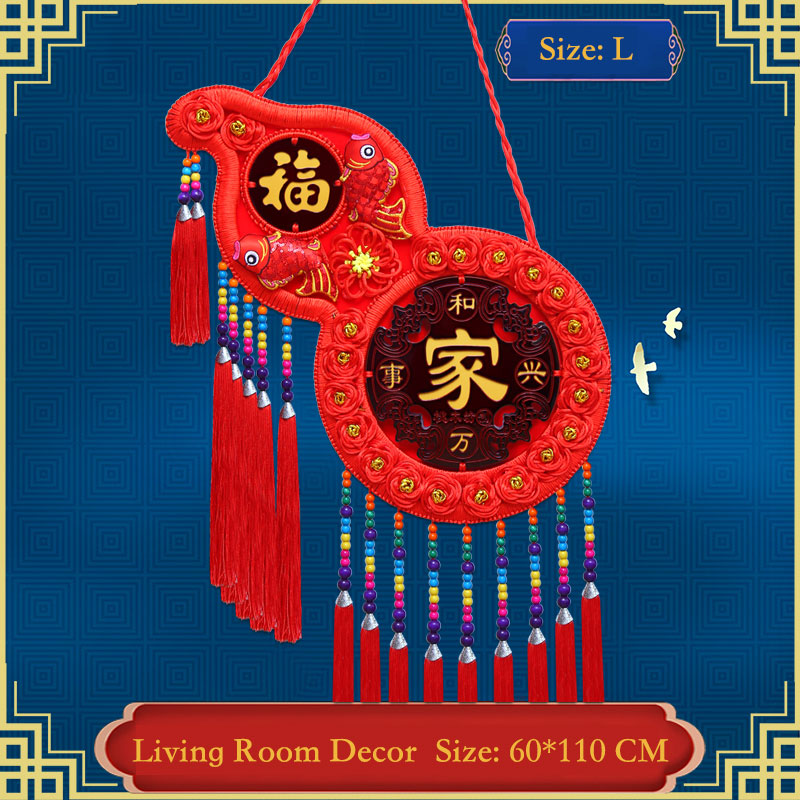 Gourd-shaped Peach Wood Chinese Knot Wall Hanging Decoration for Living Room, Housewarming Gift-08
