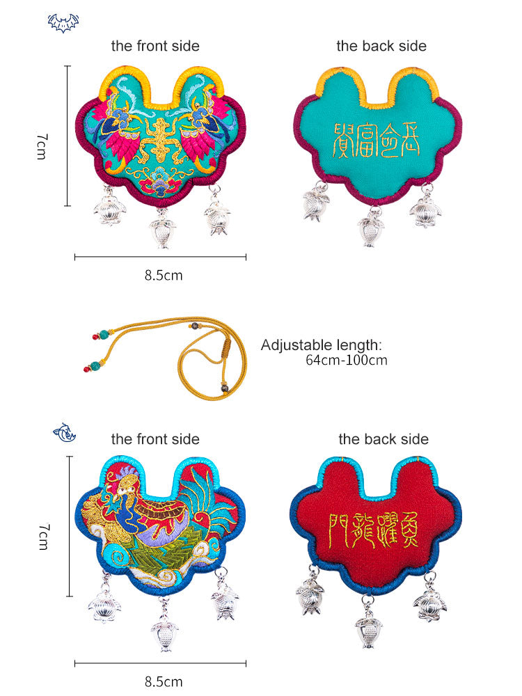Peace Talisman Hand Embroidery DIY Material Kit - Chinese-style Longevity Lock Embroidery Necklace Christmas Gift for Toddler-04