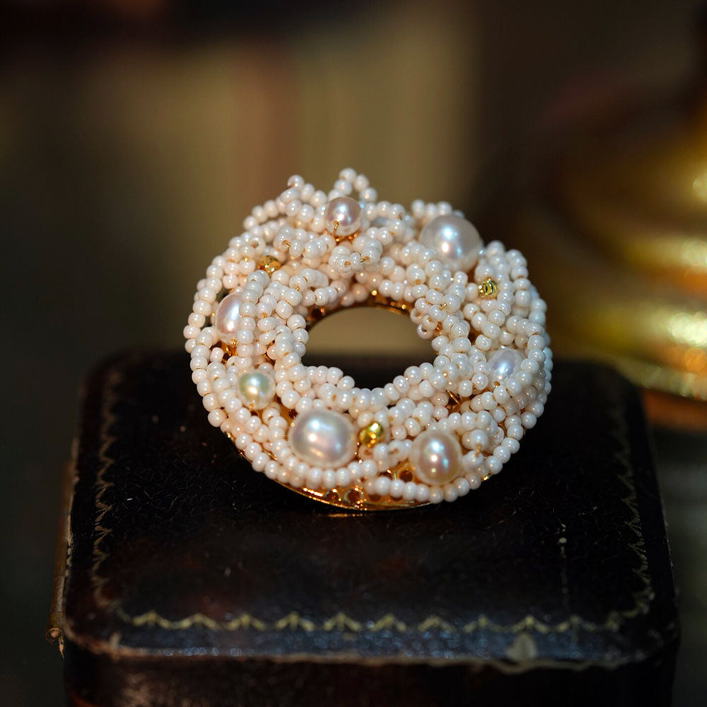 Vintage Pearl Bird’s Nest Brooch with Freshwater Pearls-06