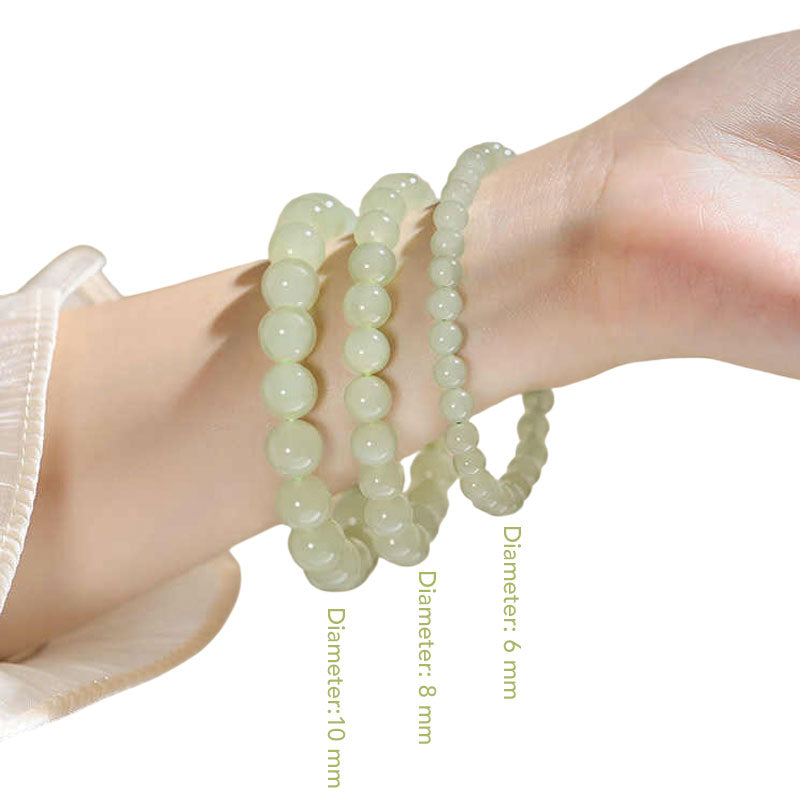 Natural Hetian Jade Bead Bracelet - Light Icy Tone-07