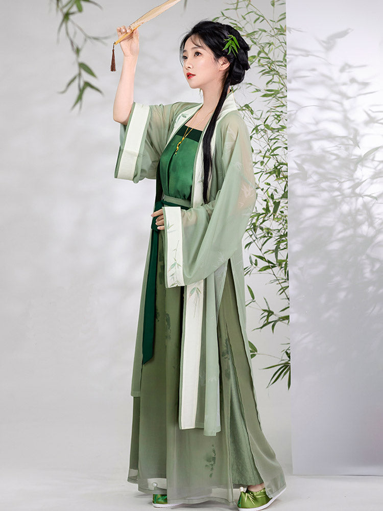 Veiled in Mist and Rain - Song Dynasty-Inspired Fresh Green Modern Hanfu Outfit-02