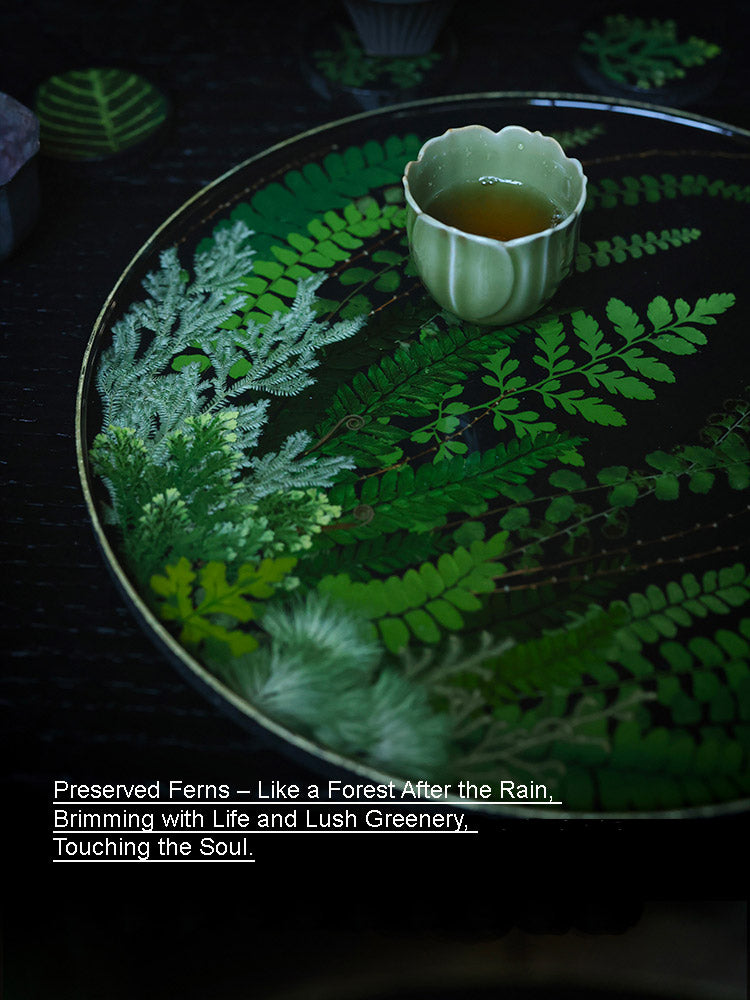 Handcrafted Natural Fern Round Lacquer Tray - Traditional Chinese Non-Heritage Lacquerware Tray-07