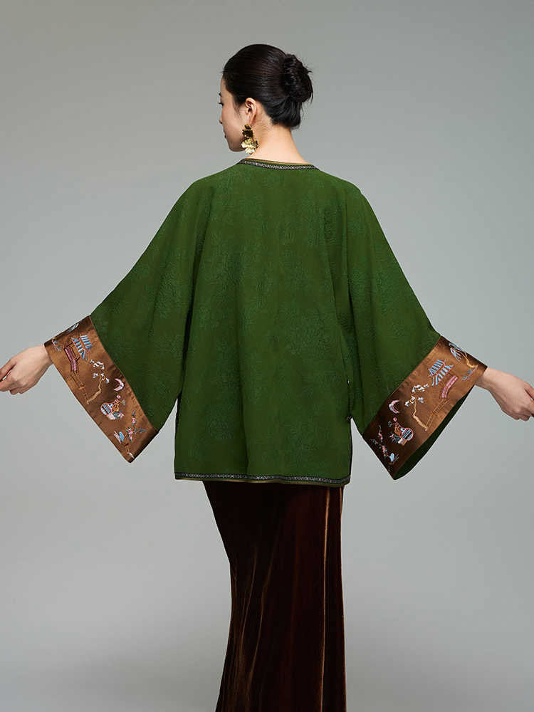 Vintage Green Embroidered Chinese Silk Blouse – Handmade 100% Mulberry Silk Women's Top-08