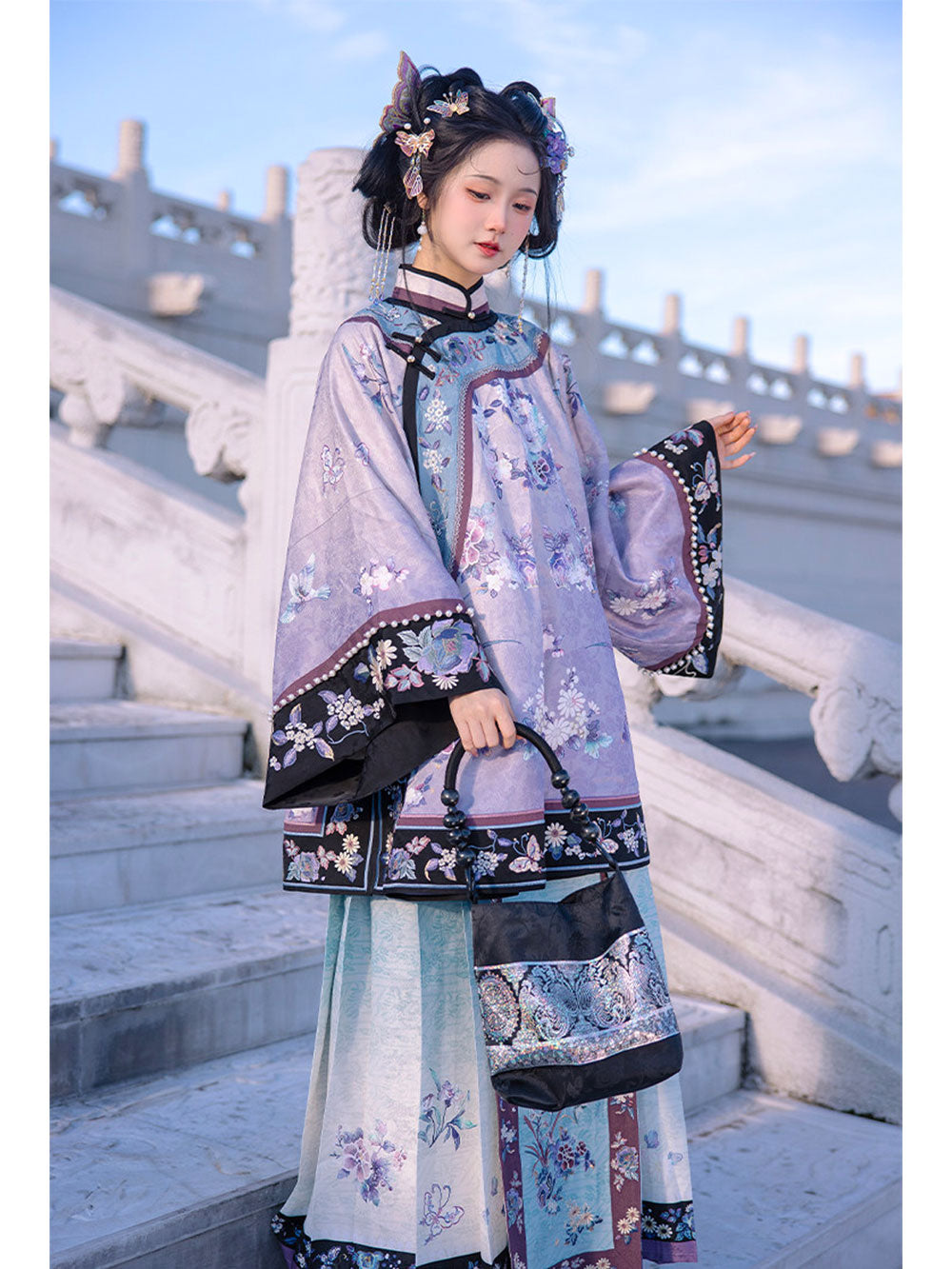 New Chinese Style Han Elements Purple Printed Jacquard Top (Diagonal Placket)-09