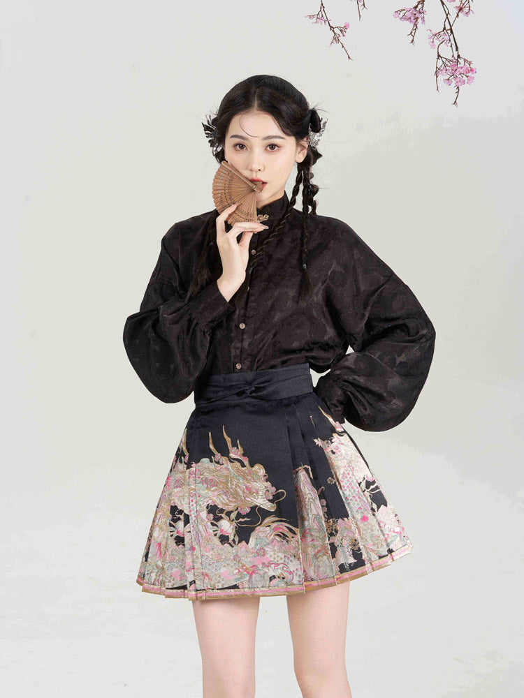 Loong Bestows Auspiciousness – Chic Chinese Style Mini Mamian Skirt Neo-Hanfu Skirt Set-09