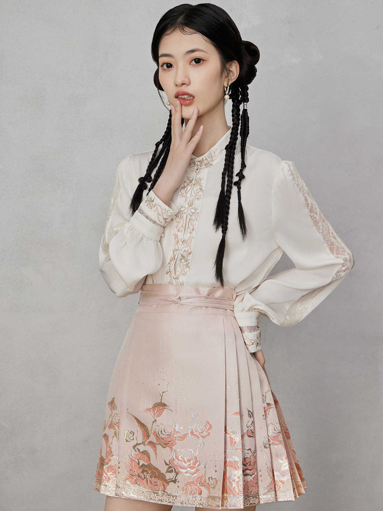 Gilded Roses – Mini Brocade Neo-Chinese Short Mamianqun Skirt-09