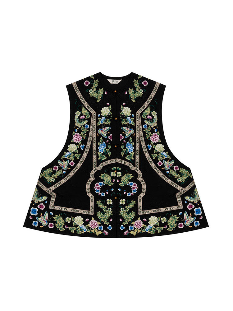 Neo-Chinese Jacquard Vest (Majia) – Handmade Su Embroidery with Peony & Butterfly-09