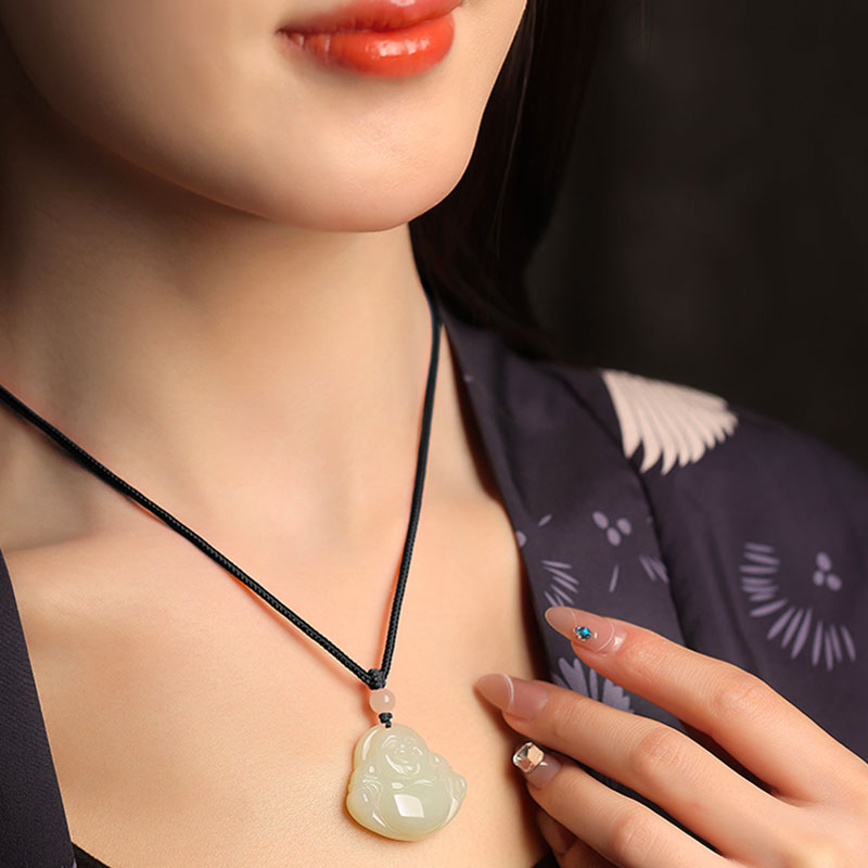 Natural Hetian Jade Maitreya Buddha Gemstone Pendant for Women-07