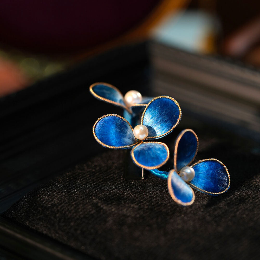 Blue Ronghua Hair Clip with Imitation Pearls-08