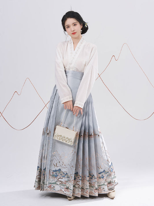 Traditional Chinese Auspicious Patterns - Deer and Kunlun Wonderland Hanfu Mamianqun Skirt-07