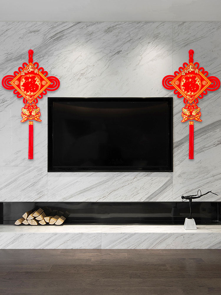 Red 'Fu' Character Auspicious Double Fish Tassel Chinese Knot Wall Decor Hanging Ornament Housewarming Gift-07