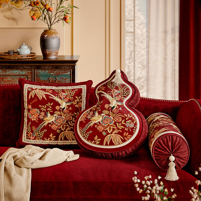 Chinese Red Cushion Series - Gourd / Butterfly / Lantern / Square Shaped Throw Pillow for Home Decor-09