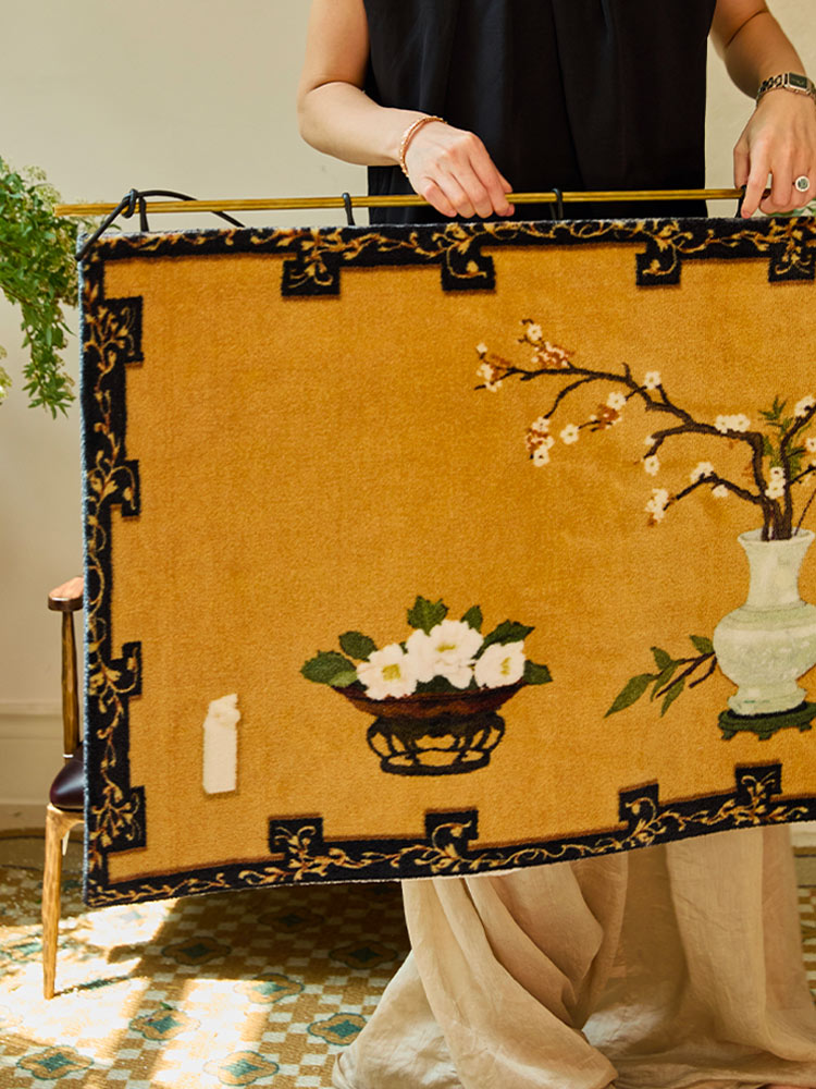 Whispering Plums: Traditional Chinese Vase Tapestry Art-03