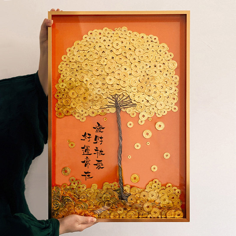 Golden Money Tree Calligraphy Wall Art - 'Wealth Comes from All Directions, Joy Remains Always' Business Gifts-09