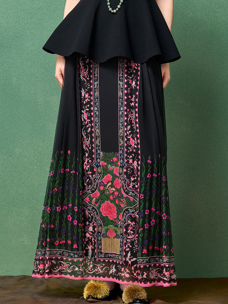 Bohemian Chinese Silk Mamianqun Horse-Face Skirt – Floral Print Wrap Skirt Women-09