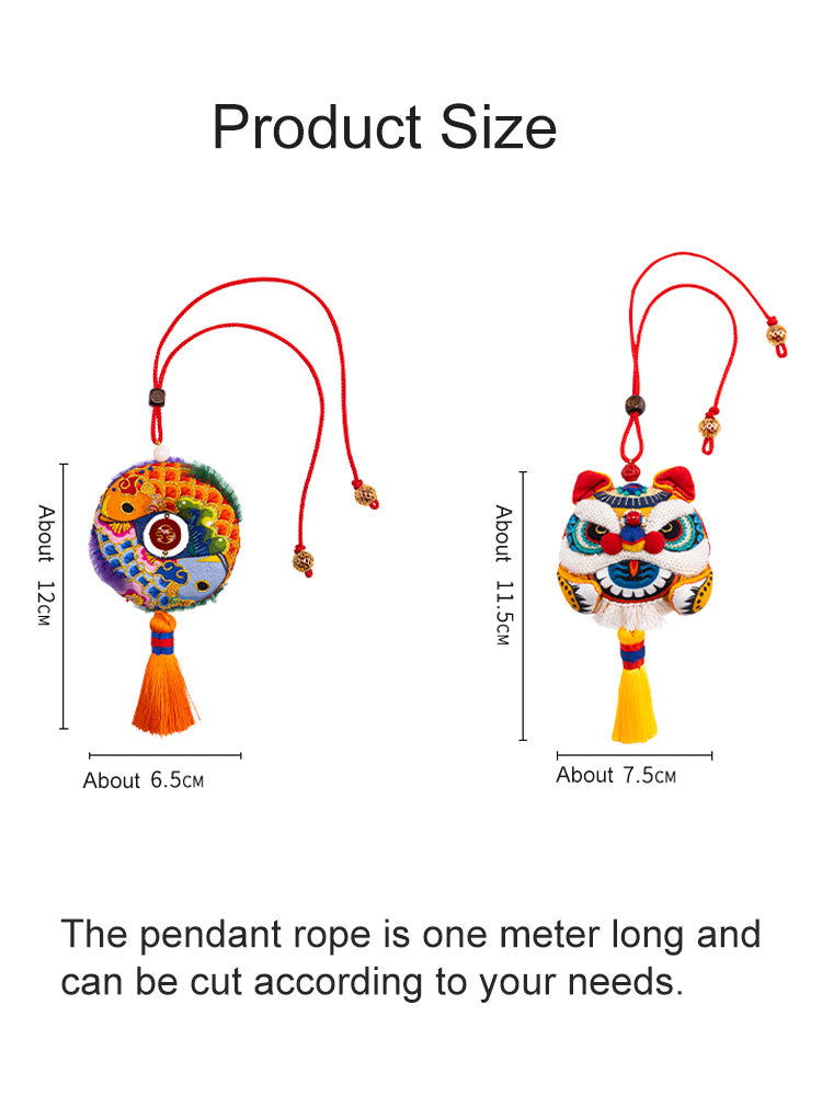 Peace Double Fish and Joyful Lion Talisman Hand Embroidery DIY Material Kit-Blessing Embroidery Amulet and Protective Blessing Sachet Christmas Gift-09