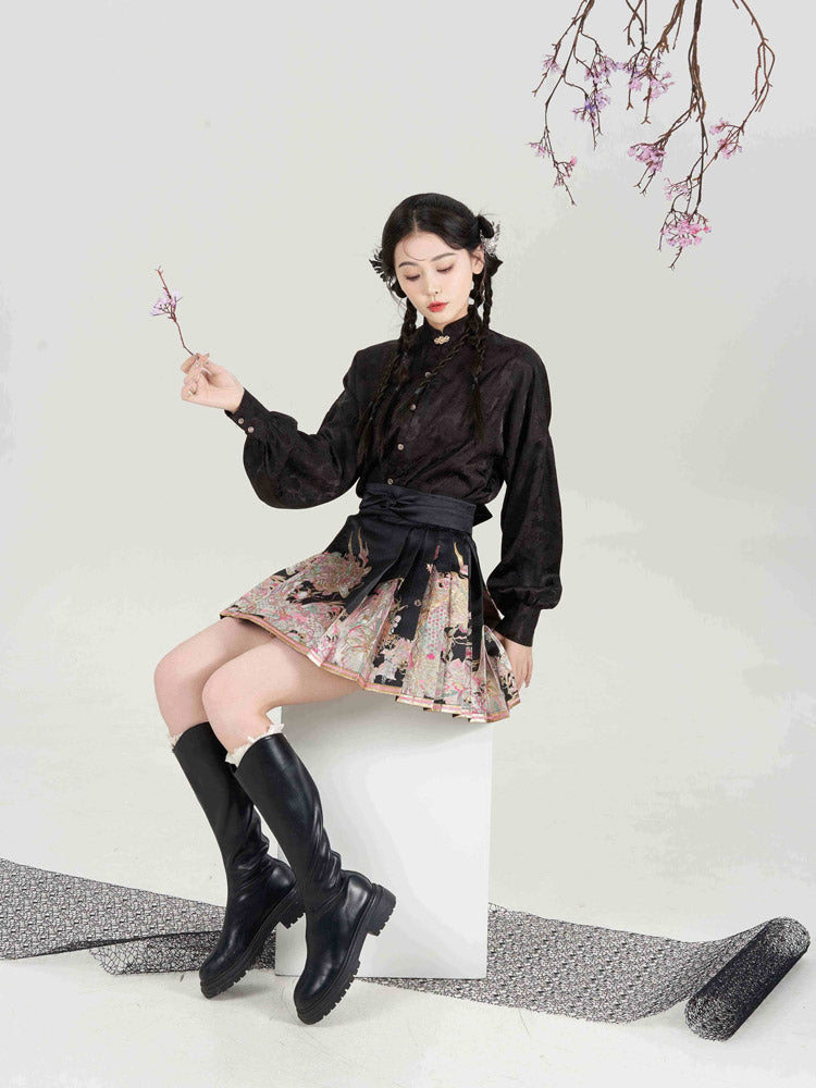 Loong Bestows Auspiciousness – Chic Chinese Style Mini Mamian Skirt Neo-Hanfu Skirt Set-08