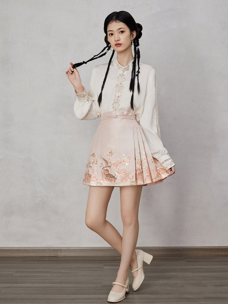 Gilded Roses – Mini Brocade Neo-Chinese Short Mamianqun Skirt-07