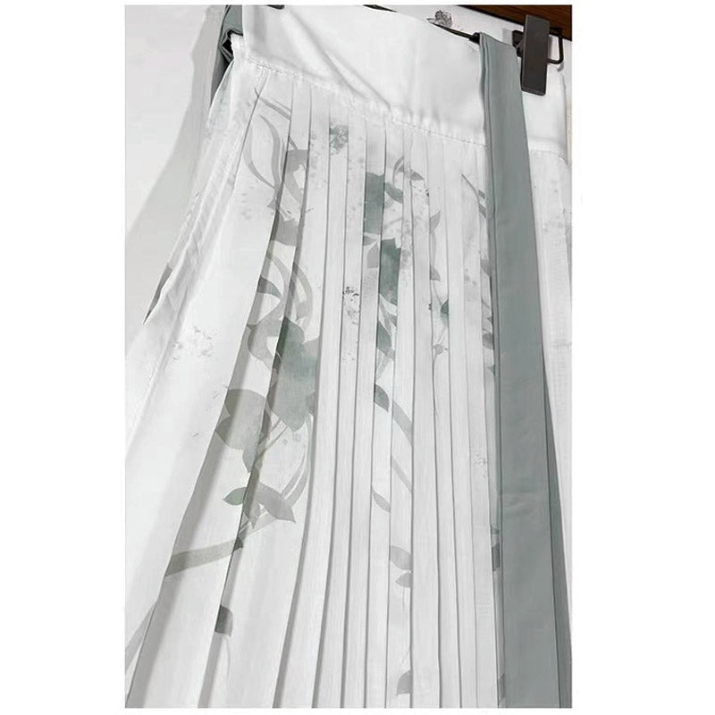 Chinese Style Han Element Printed Pleated Skirt for Women-06