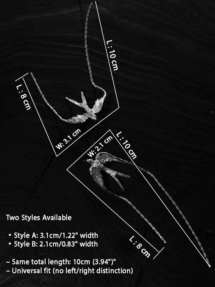 Lucky Swallow – S930 Handforged Chinese Silver Earrings with Tassel Accents-08