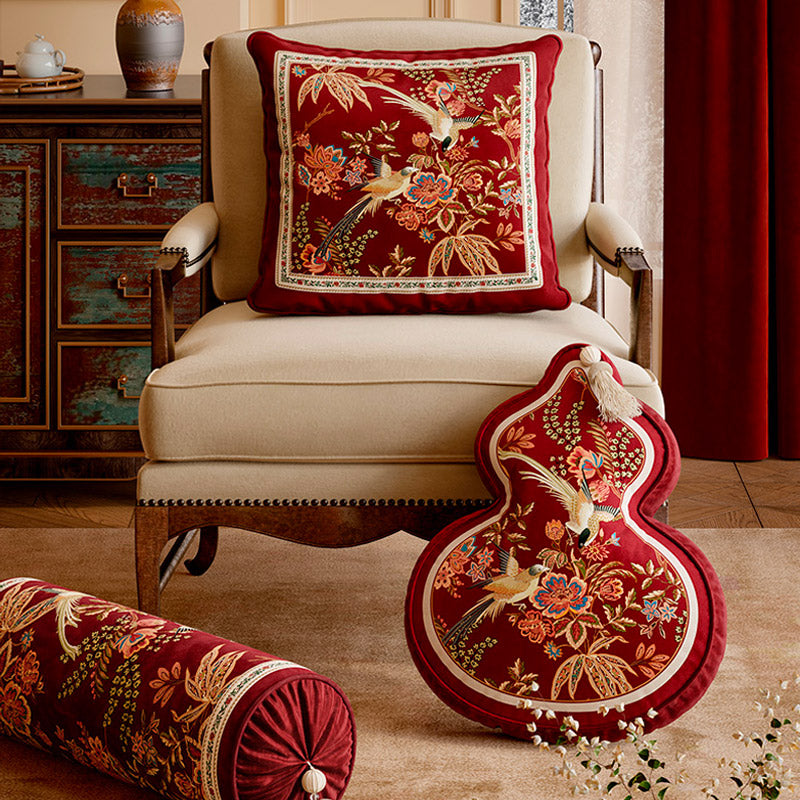 Chinese Red Cushion Series - Gourd / Butterfly / Lantern / Square Shaped Throw Pillow for Home Decor-10