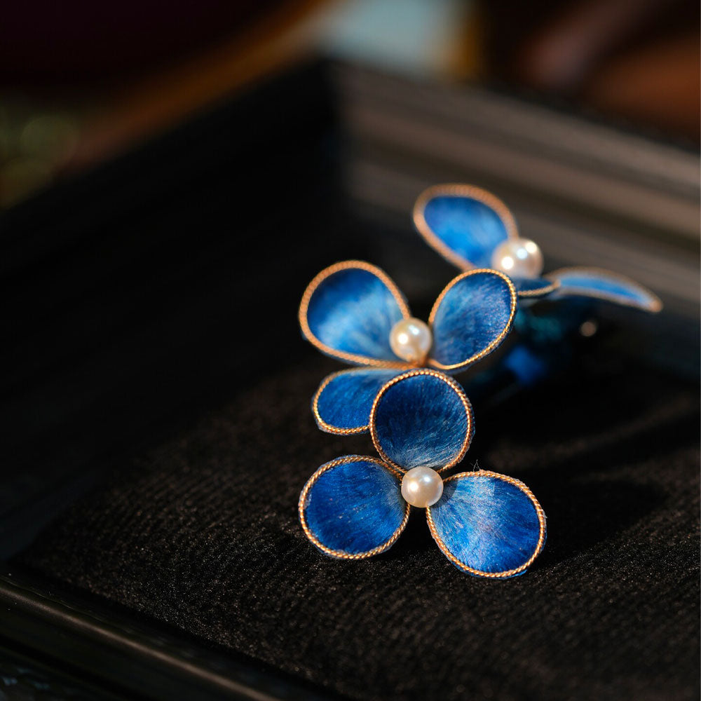Blue Ronghua Hair Clip with Imitation Pearls-09