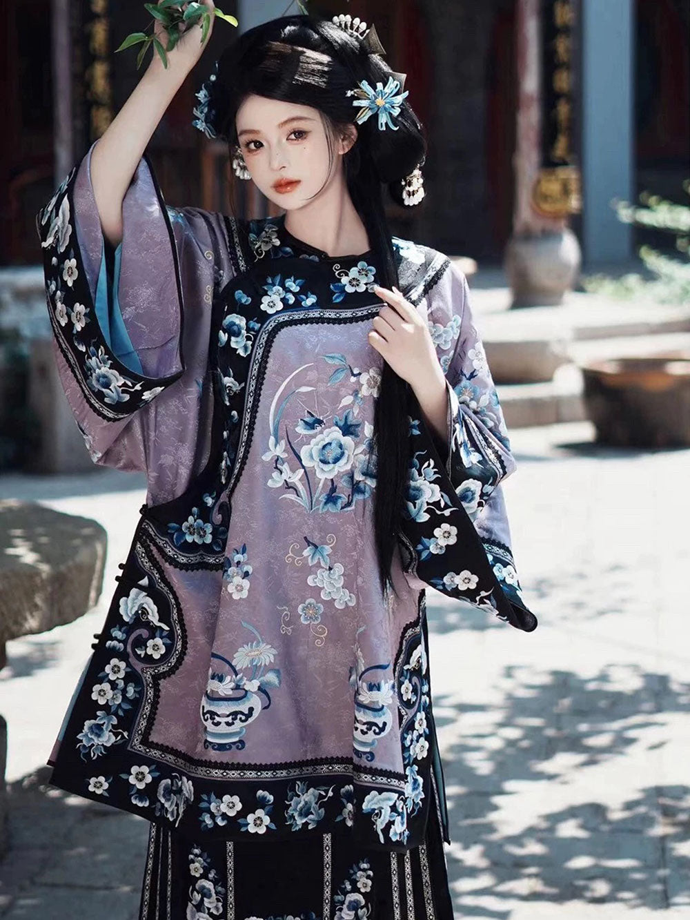 New Chinese Style Han Elements Purple Printed Jacquard Top (Diagonal Placket)-10