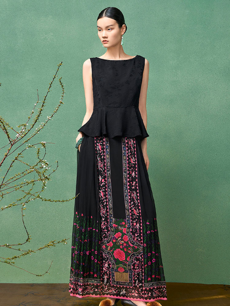 Bohemian Chinese Silk Mamianqun Horse-Face Skirt – Floral Print Wrap Skirt Women-08