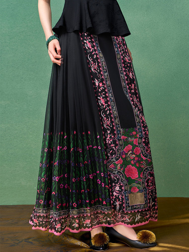 Bohemian Chinese Silk Mamianqun Horse-Face Skirt – Floral Print Wrap Skirt Women-12