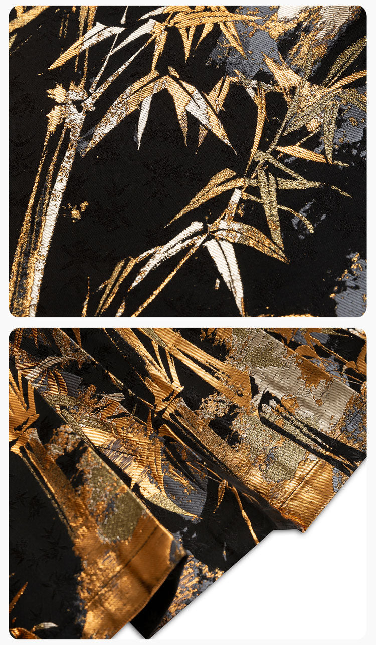 Golden Bamboo Ink Wash - Woven Gold Ma Mian Qun Hanfu Skirt-09