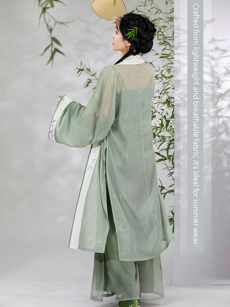 Veiled in Mist and Rain - Song Dynasty-Inspired Fresh Green Modern Hanfu Outfit-03