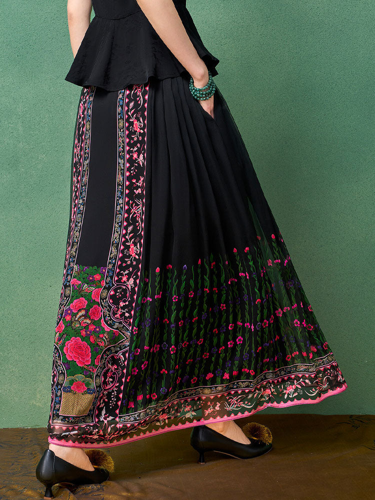 Bohemian Chinese Silk Mamianqun Horse-Face Skirt – Floral Print Wrap Skirt Women-10