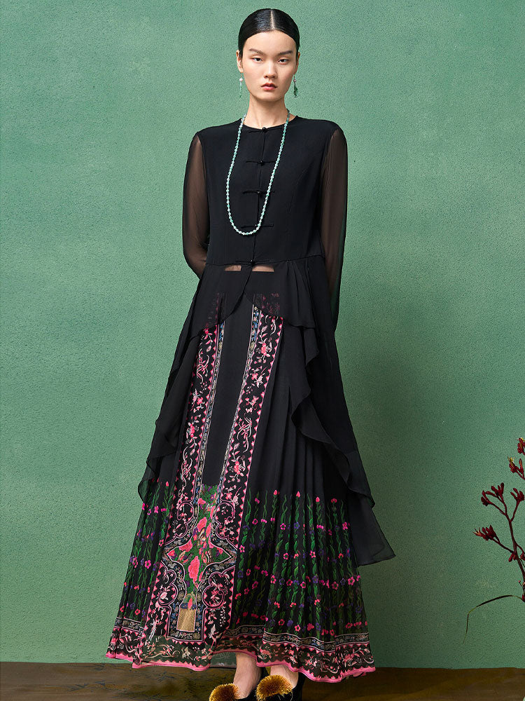 Bohemian Chinese Silk Mamianqun Horse-Face Skirt – Floral Print Wrap Skirt Women-11