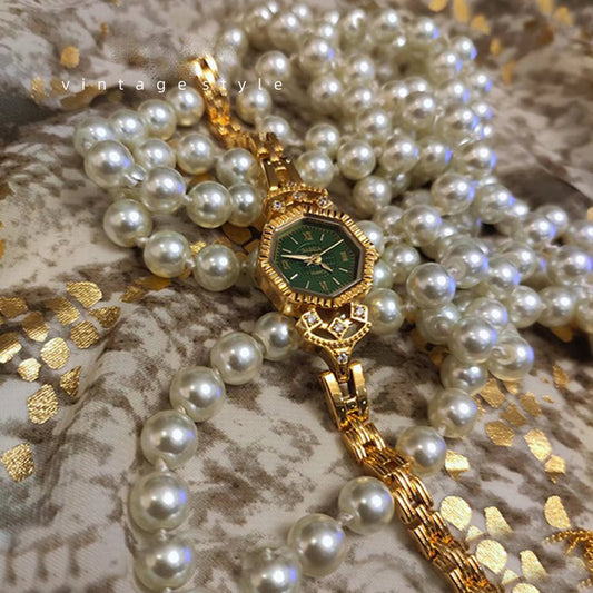 Montre de style baroque à cadran octogonal vert vintage pour femme