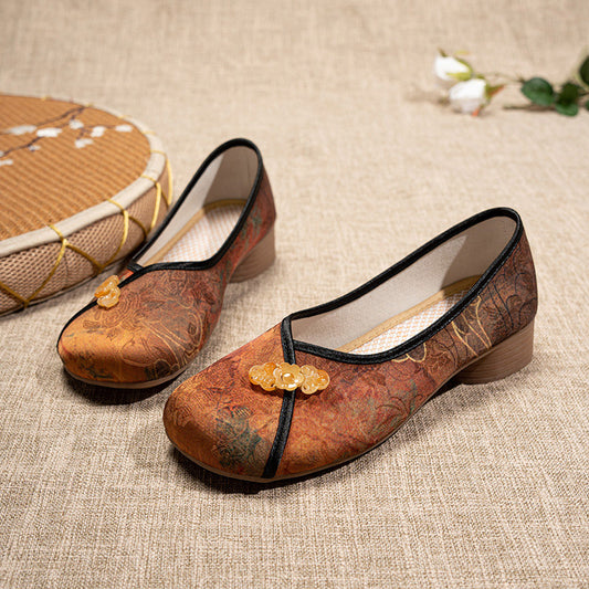 Mocassins à talons bas imprimés chinois rétro, chaussures décontractées pour femmes