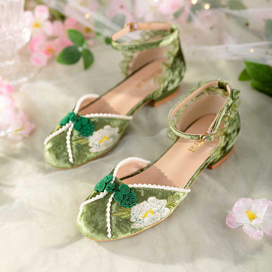 Chaussures Mary Jane à boucle brodée de style chinois vintage