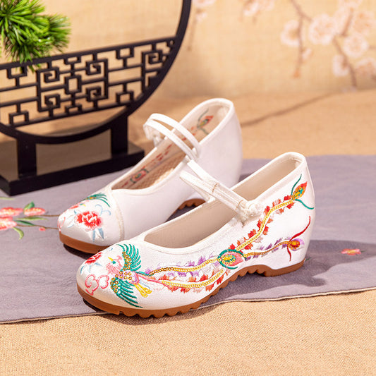 Chaussures brodées rétro vintage faites à la main avec broderie Golden Phoenix