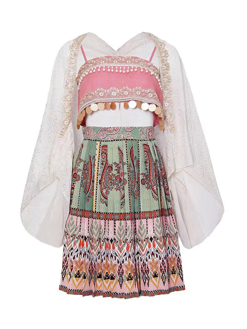 Girl Picking Water Chestnut in the River - Morden Miao Ethnic Minority Hanfu Skirt Set-01