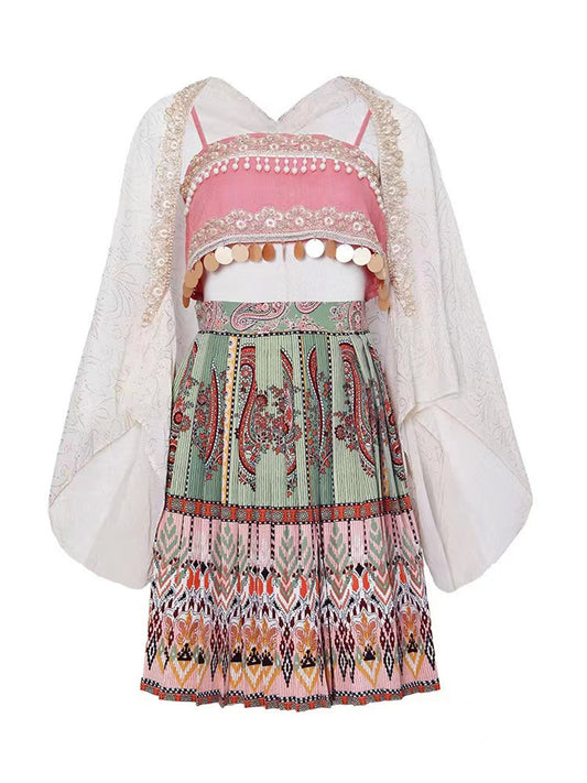 Girl Picking Water Chestnut in the River -  Morden Miao Ethnic Minority Hanfu Skirt Set-01