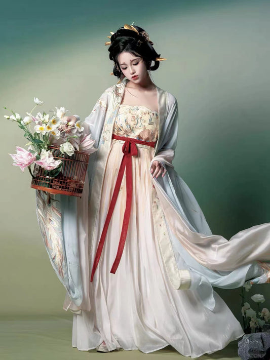 BlueDail Pure Hand Embroidery「Beautiful appearance and pure heart」White Phoenix Embroidered Tang Style Daily Wear Hanfu Clothing-01