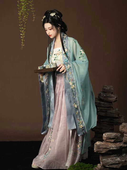Song of Spring - Peony Flower Embroidery Hanfu Clothing Chinese Dress for Garden Tea Party-01