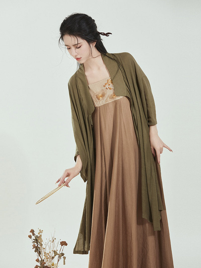 Tang-style Morden Chinese Style Lotus Embroidery Droopy Suspender Skirt Set-05