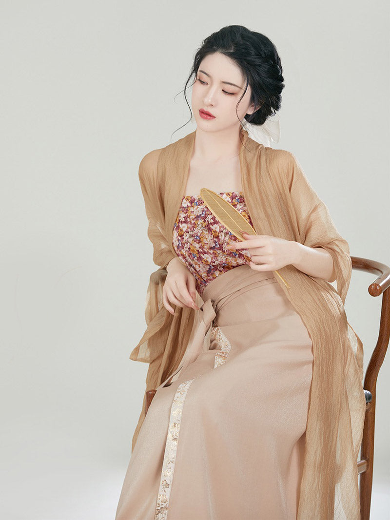 Bloom in a Dream – Khakifarbenes Rock-Set im chinesischen Stil